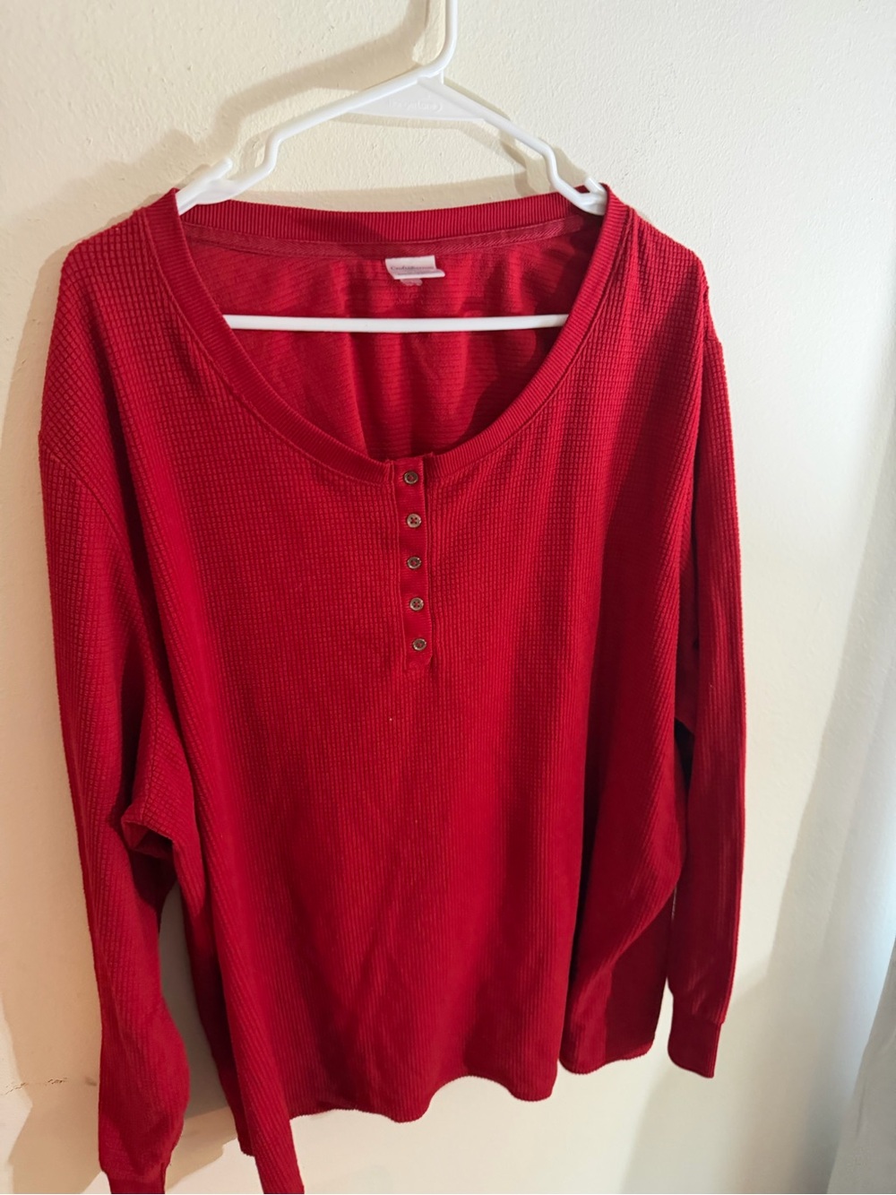 Croft & Barrow Size 3x Red Waffle Henley Long Sleeve Top - Scoop Neck